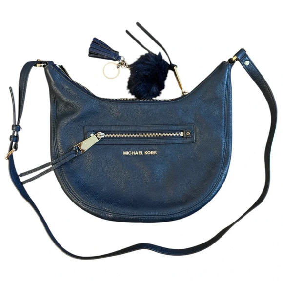 Michael Kors Handbags - Michael Kors Rhea Blue Pebbled Leather Zipper Pocket Hobo Shoulder Bag crossbody